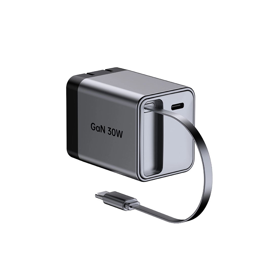 Сгъваемо бързо зарядно устройство с 30 W щепсел за САЩ с прибиращ се USB c кабел