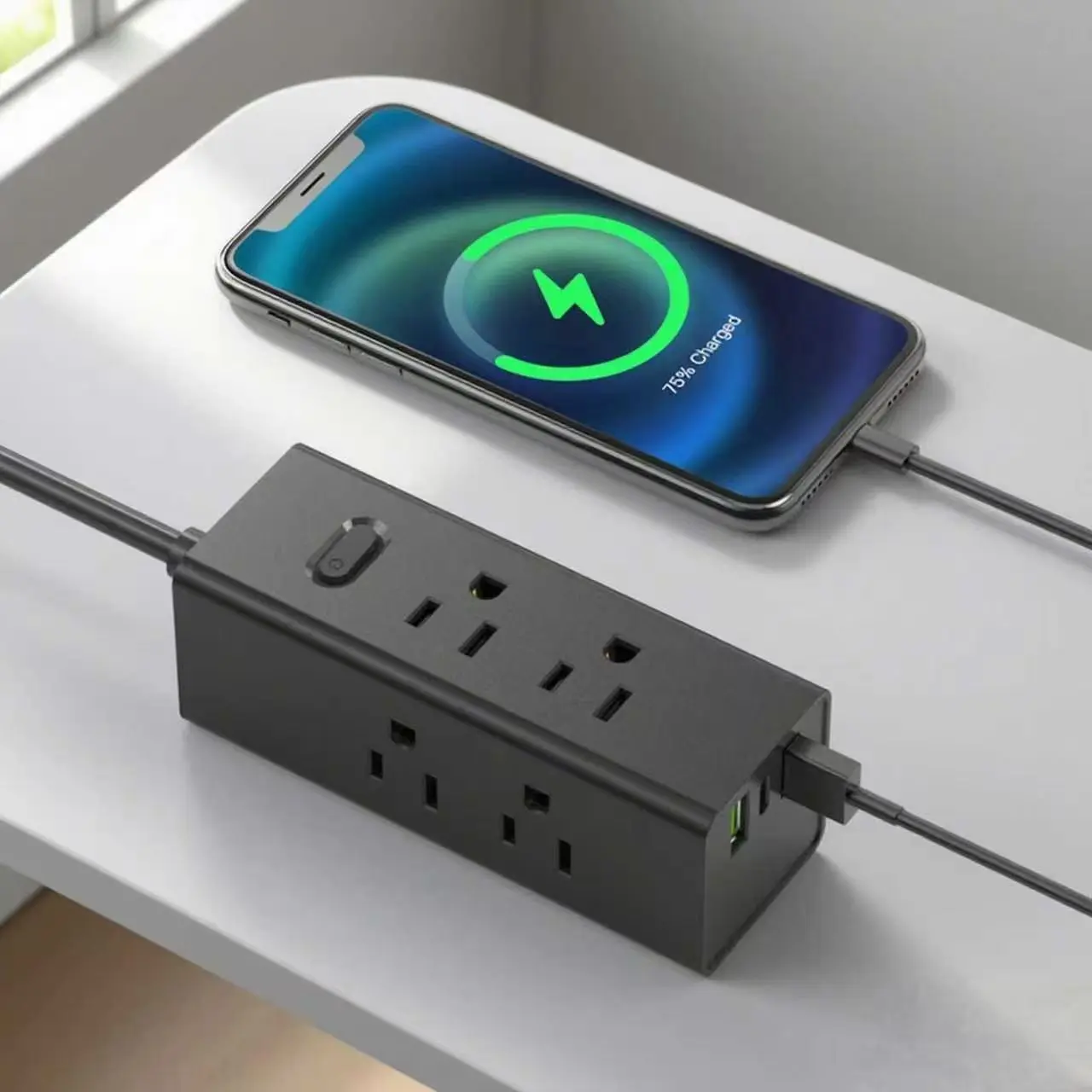 Захранващ разклонител за САЩ с USB плосък щепсел, удължителен кабел за пътуване